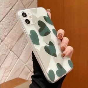 Heart Pattern Phone Case - Green and White